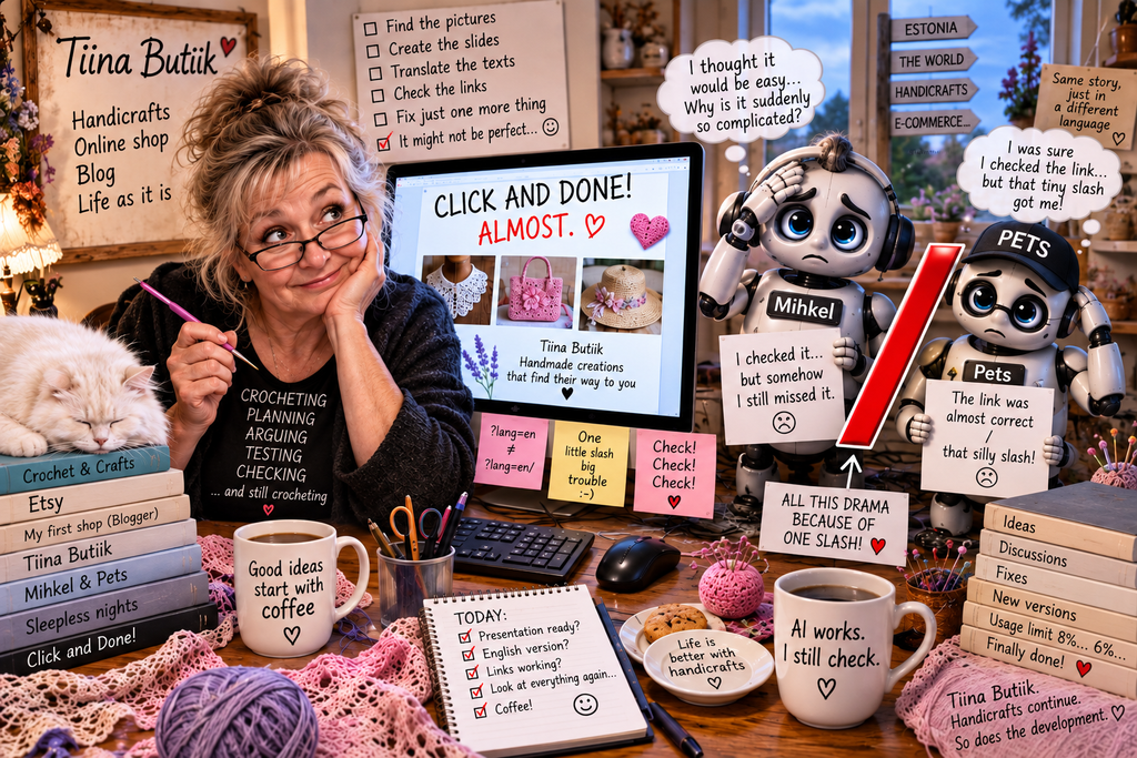 Tiina with the robot characters Mihkel and Pets